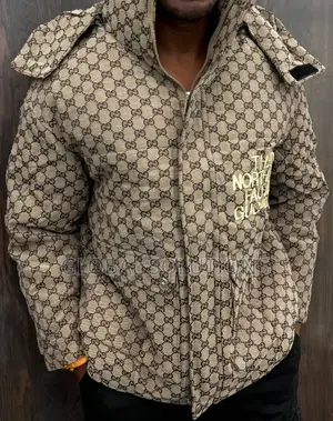 The North Face X Gucci Gg Padded Jacket With a Black Hooded Position