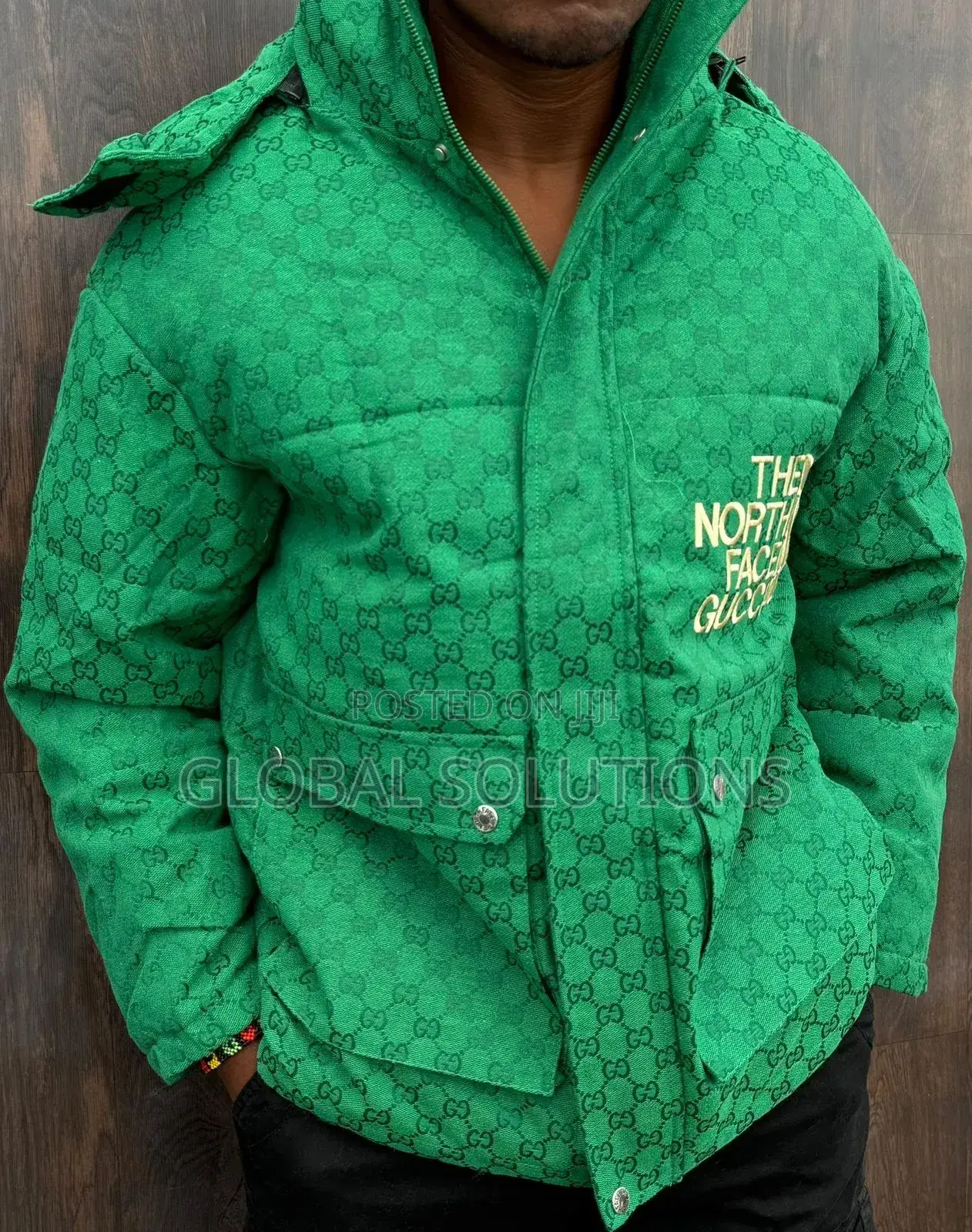 The North Face X Gucci Gg Padded Jacket With a Black Hooded Position