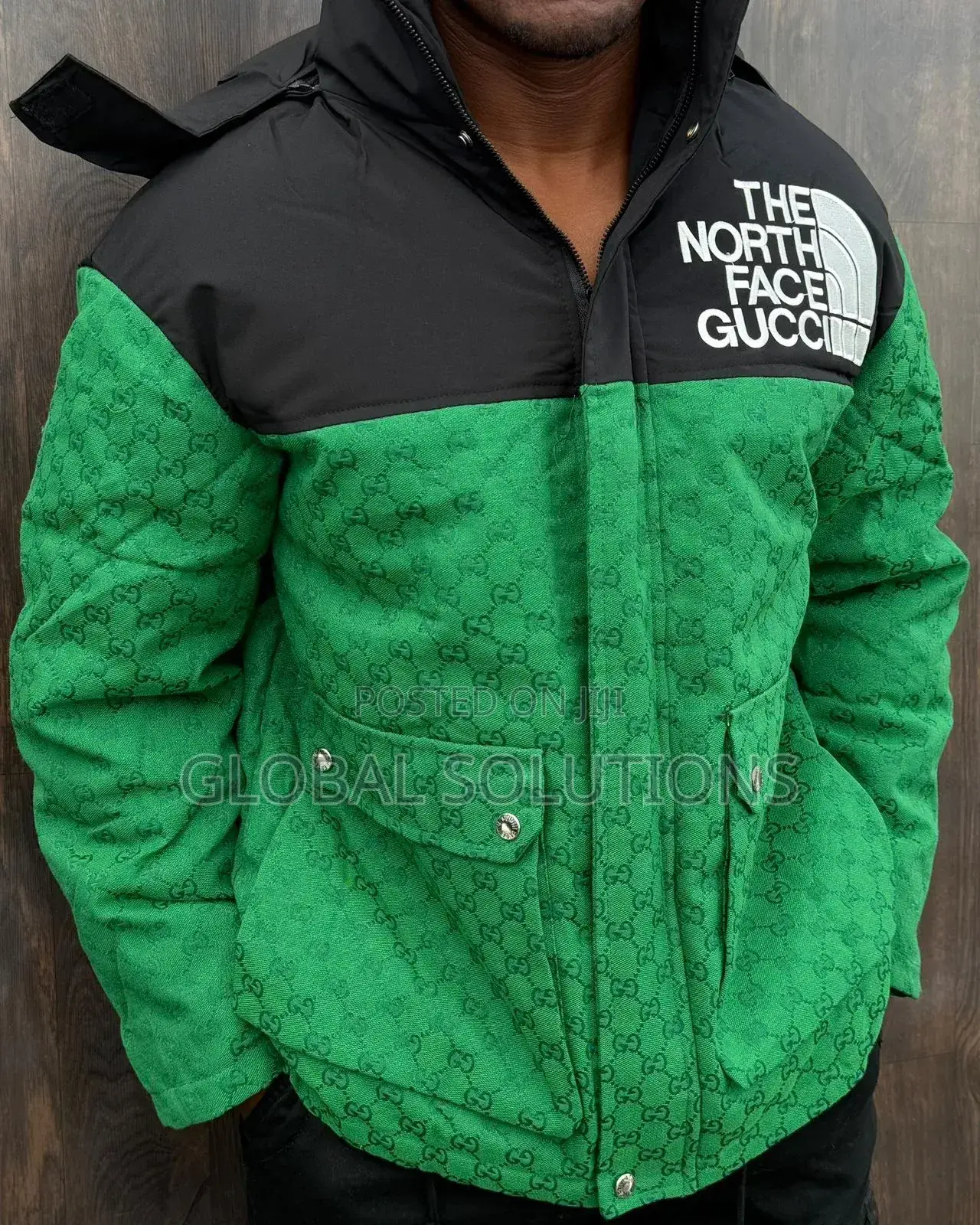 The North Face X Gucci Gg Padded Jacket With a Black Hooded Position