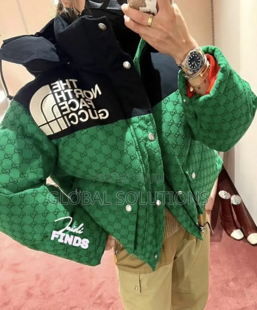 The North Face X Gucci Gg Padded Jacket With a Black Hooded Position