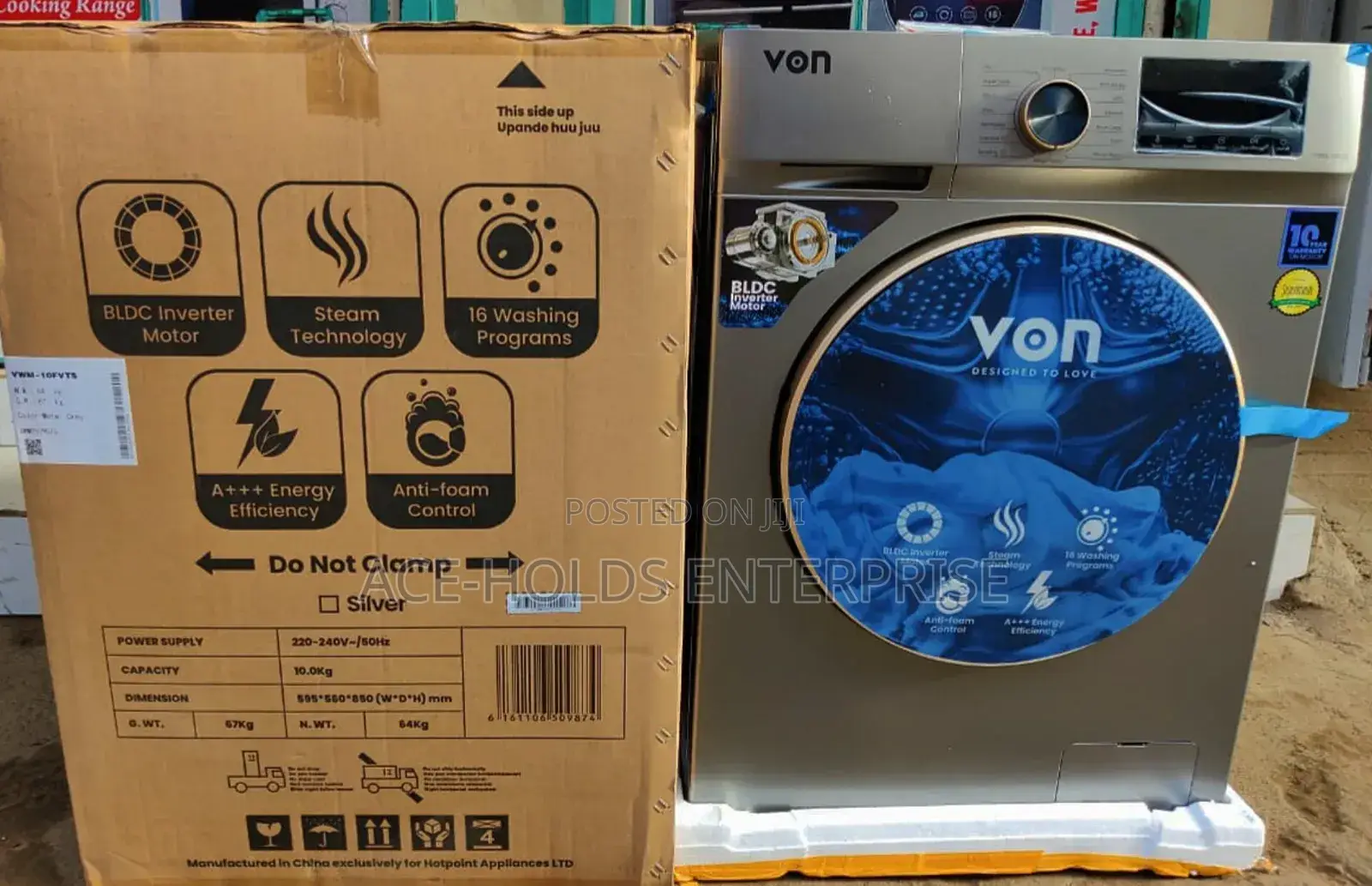 Von Washing Machine - Full Automatic 10kg Front Load Wash and Spin