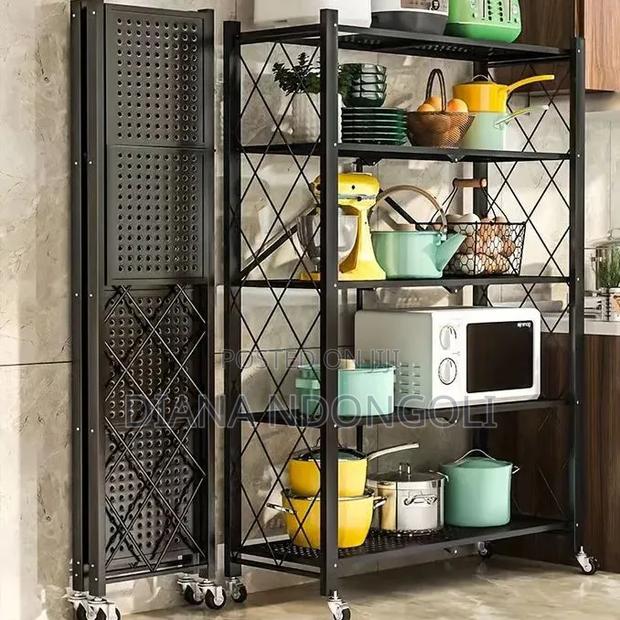 Foldable Multipurpose Rack With Shelves Wheel