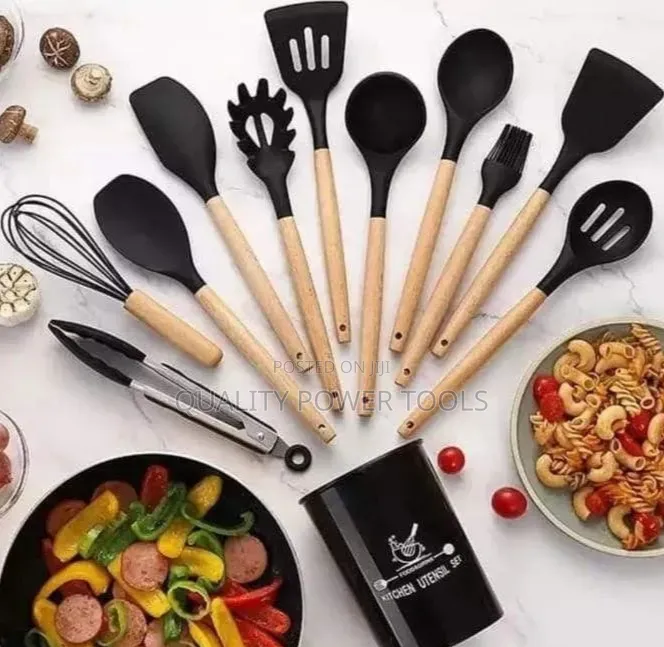 Generic 12-Piece Silicone Cooking Utensil Set With Wooden Handles