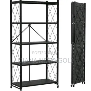 Foldable Multipurpose Rack With Shelves Wheel