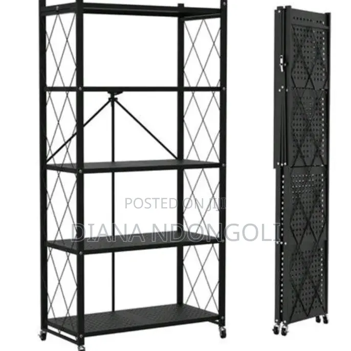 Foldable Multipurpose Rack With Shelves Wheel