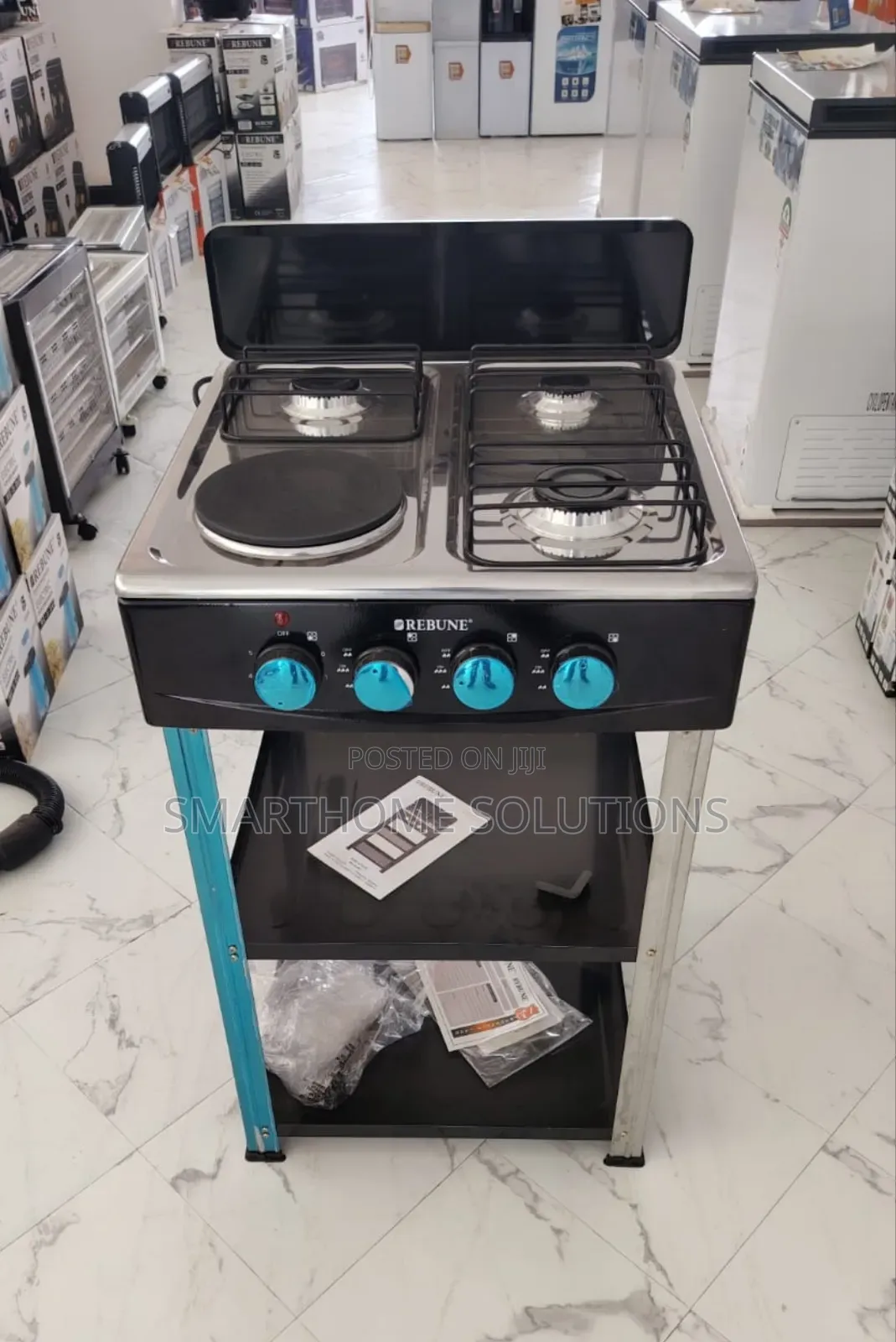 Rebune 3gas +1 Electric Burner Standing Gas Stove With Shelves