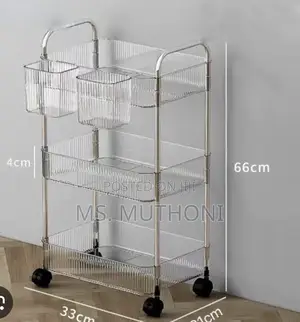 3-Tier Mobile Acrylic Storage Cart Featuring a Metallic Frame