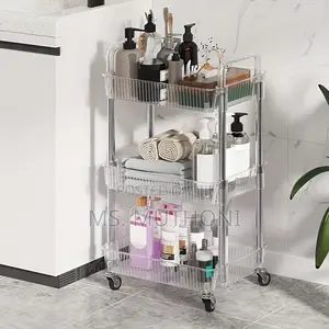 3-Tier Mobile Acrylic Storage Cart Featuring a Metallic Frame