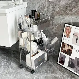 3-Tier Mobile Acrylic Storage Cart Featuring a Metallic Frame
