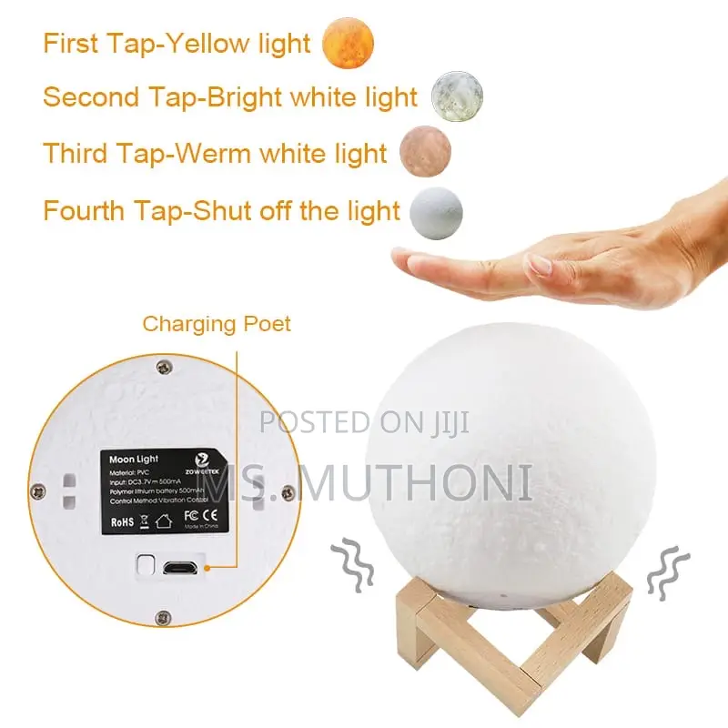 Moon Lamp Featuring Built-in Batteries and Usb Charging Capabilities