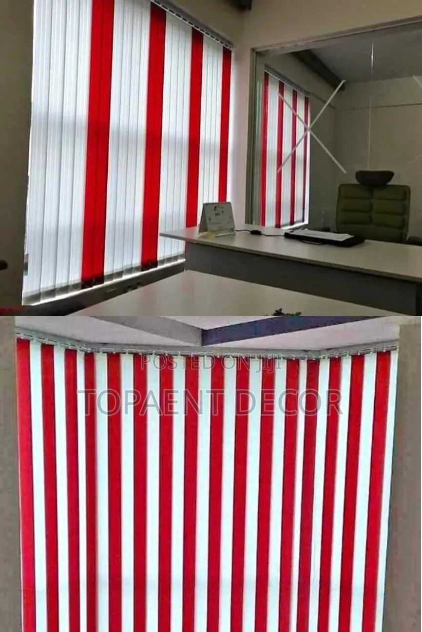 Red and White Different Rationing Vertical Office Blinds