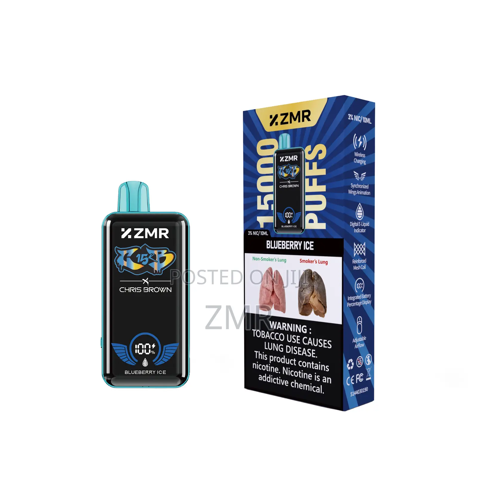 ZMR 15000puffs Blueberry Ice Disposable Vape Full Screen Display