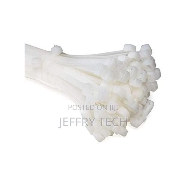 Nylon Cable Ties 5x200mm, 100pcs, White - Durable Reusable for Cable