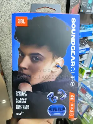 The JBL Soundgear Clips True Wireless Open-Ear Headphones in Blue.