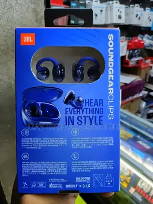 The JBL Soundgear Clips True Wireless Open-Ear Headphones in Blue.