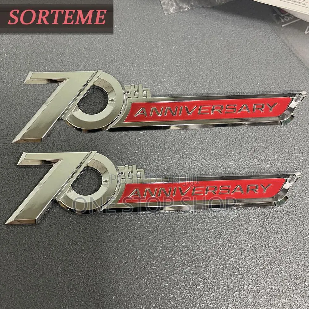 70th Anniversary Polished Chrome Lettering Red Background Lettering