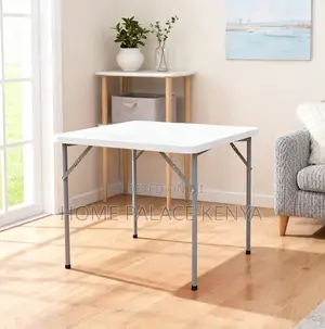 Outdoor Table: Portable White Foldable Plastic Table With Steel Frame