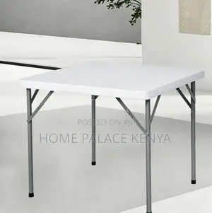 Outdoor Table: Portable White Foldable Plastic Table With Steel Frame