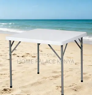 Outdoor Table: Portable White Foldable Plastic Table With Steel Frame