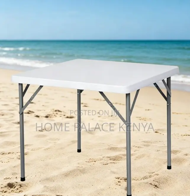 Outdoor Table: Portable White Foldable Plastic Table With Steel Frame
