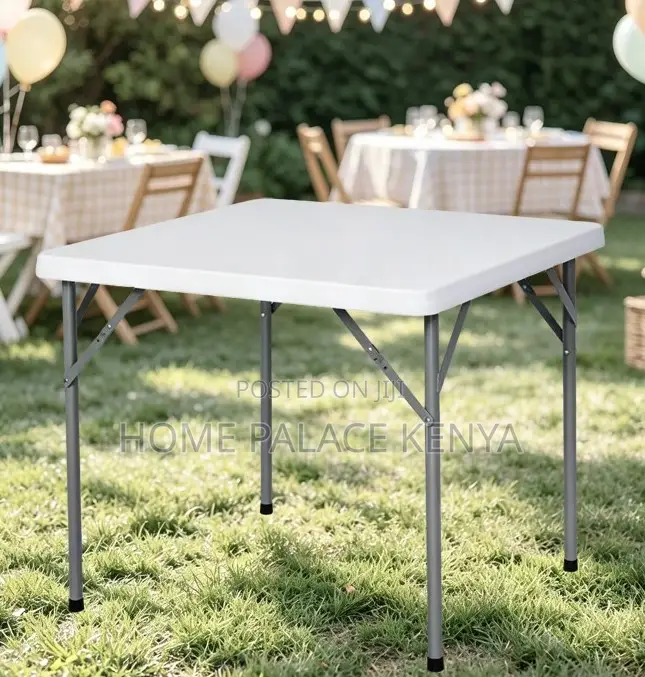 Outdoor Table: Portable White Foldable Plastic Table With Steel Frame