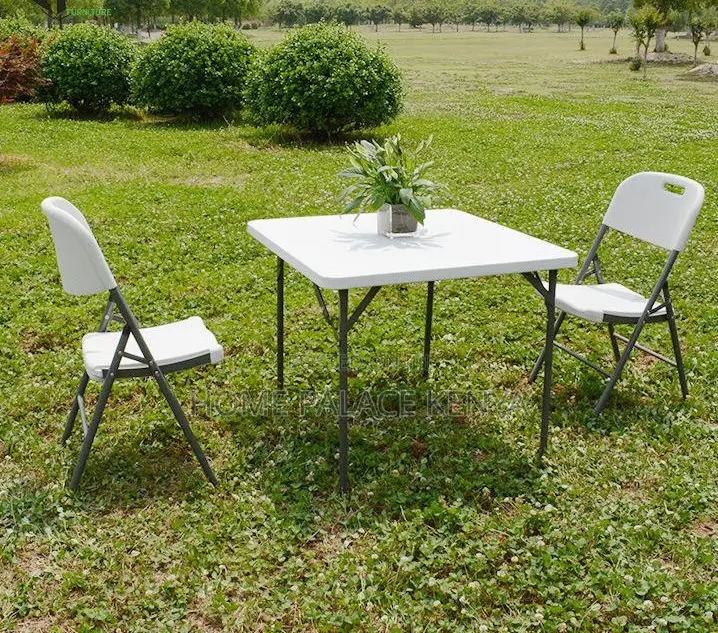 Outdoor Table: Portable White Foldable Plastic Table With Steel Frame