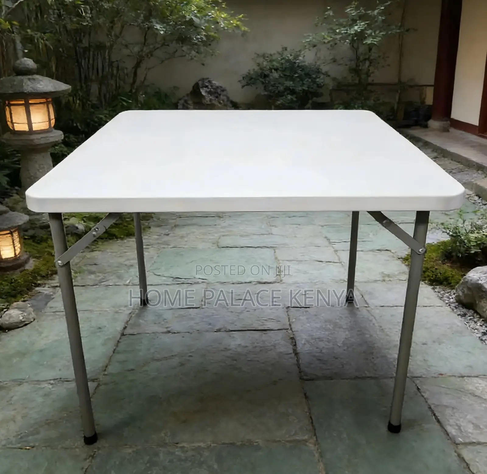 Outdoor Table: Portable White Foldable Plastic Table With Steel Frame