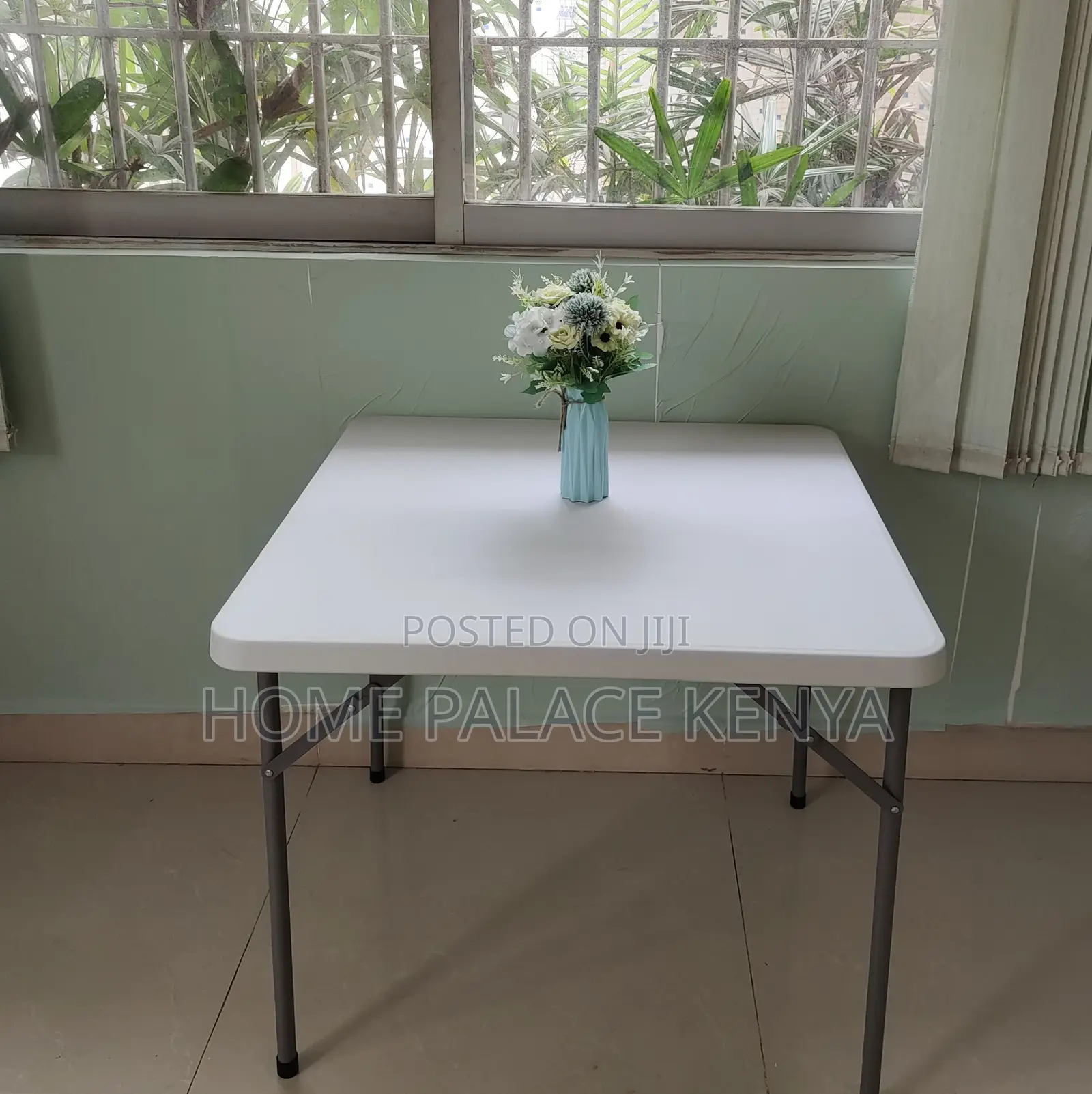Outdoor Table: Portable White Foldable Plastic Table With Steel Frame