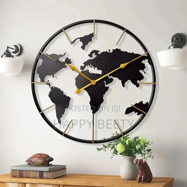 60cm Roman Numerals Metallic World Map Wall Clock