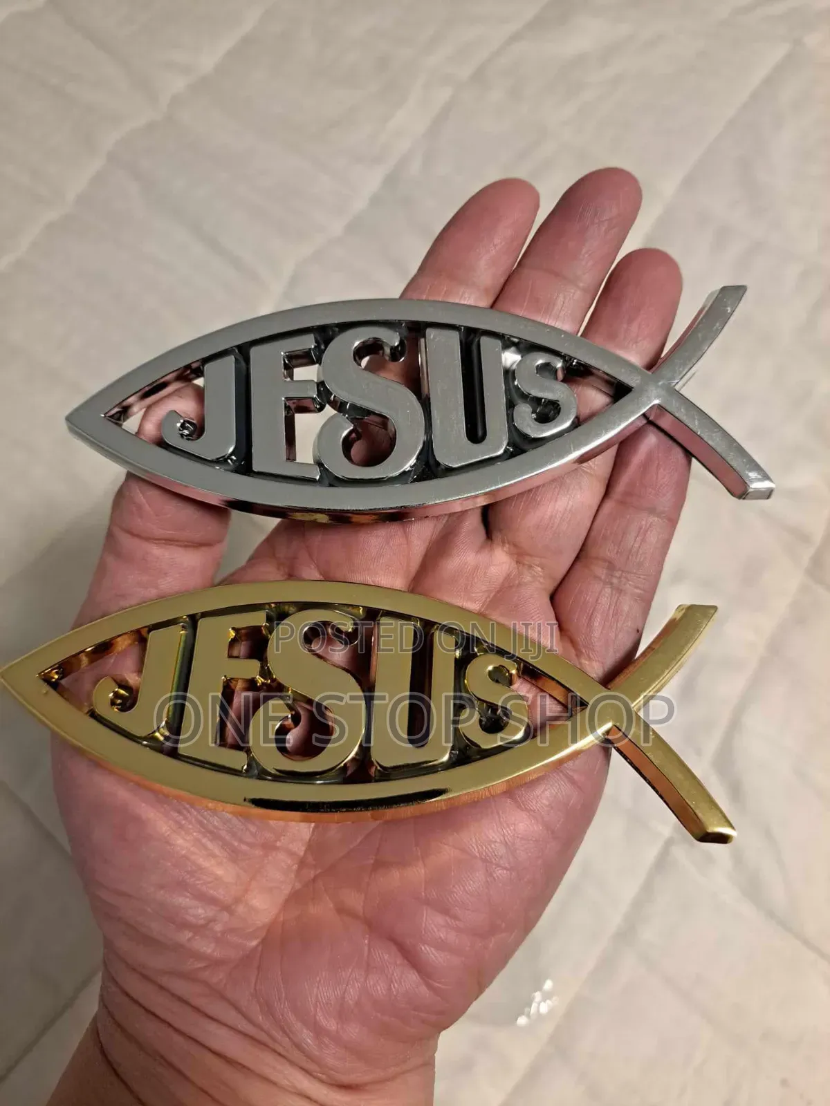 3d Metal Finish Christian Fish Emblem in Silver or Gold