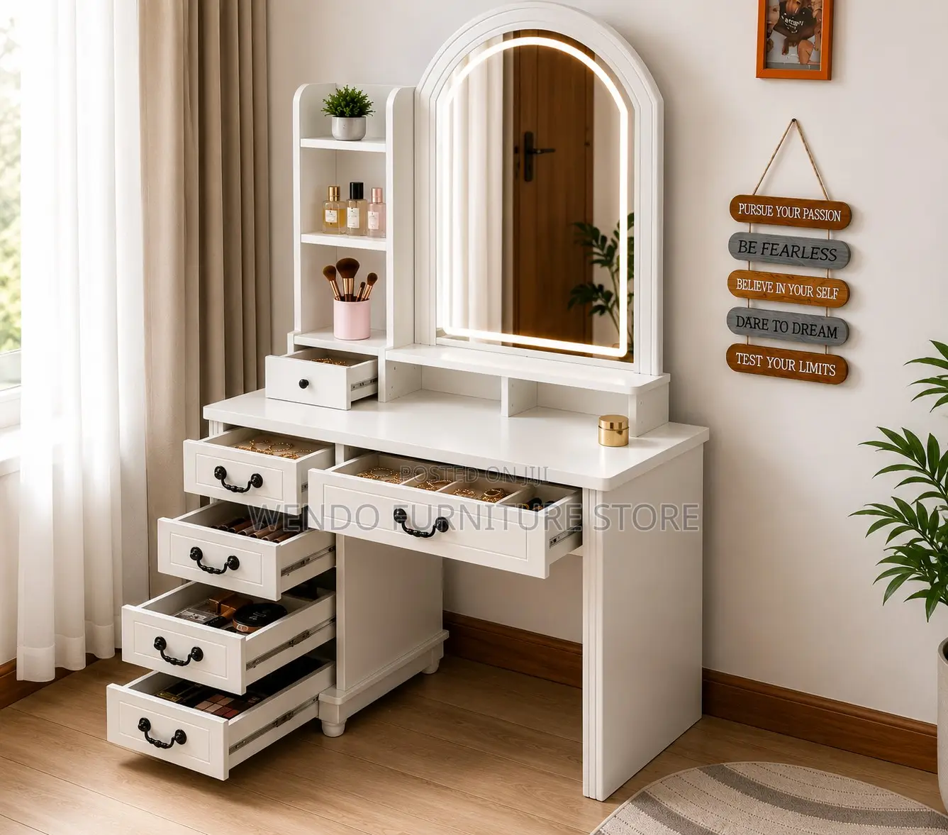 Dressers; Elegant White Stylish Living Vanity Set