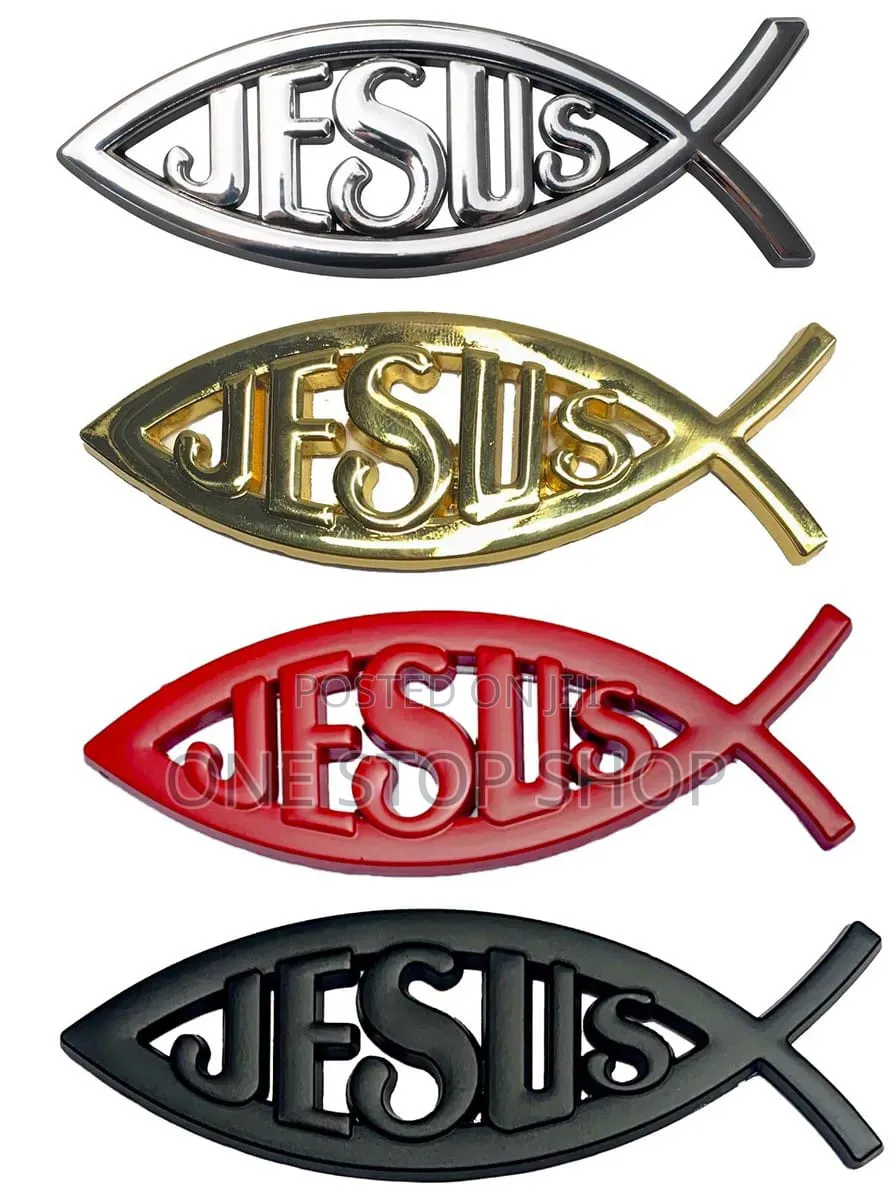 Self Adhesive Stick Backing Jesus_fish Gold,Silver,Red, Black Badges