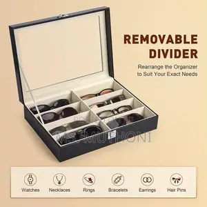 8-Slot Leather Sunglasses Display / Storage Case With a Clear Top