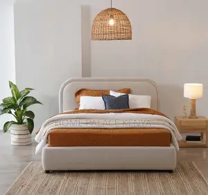 Modern Bed: Upholstered King Size Bed Frame With High Headboard