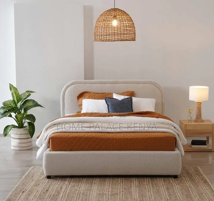 Modern Bed: Upholstered King Size Bed Frame With High Headboard