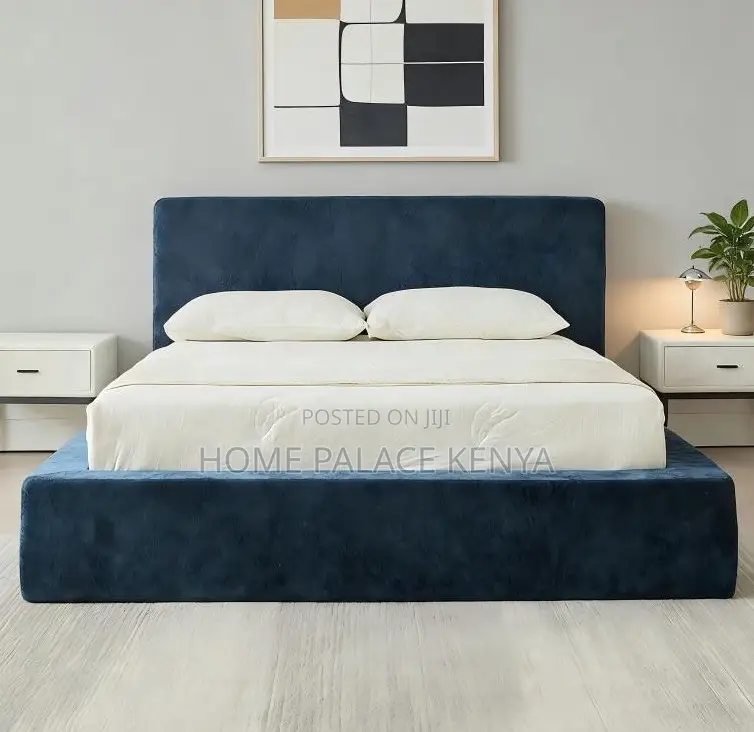 Modern Bed: Upholstered King Size Bed Frame With High Headboard
