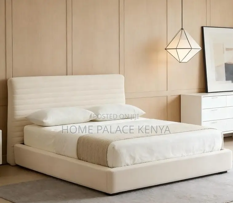 Modern Bed: Upholstered King Size Bed Frame With High Headboard