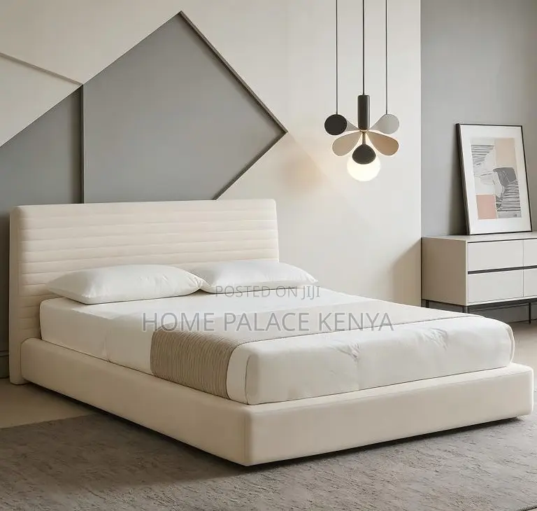 Modern Bed: Upholstered King Size Bed Frame With High Headboard