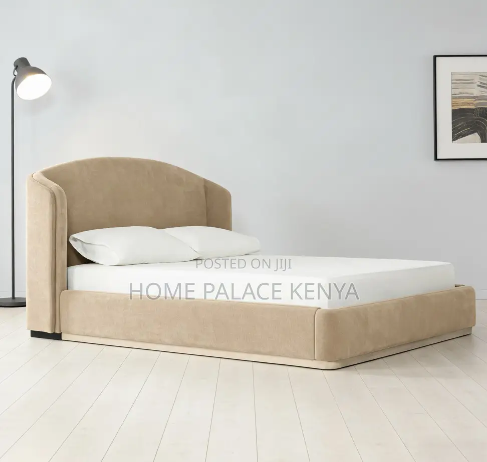 Modern Bed: Upholstered King Size Bed Frame With High Headboard