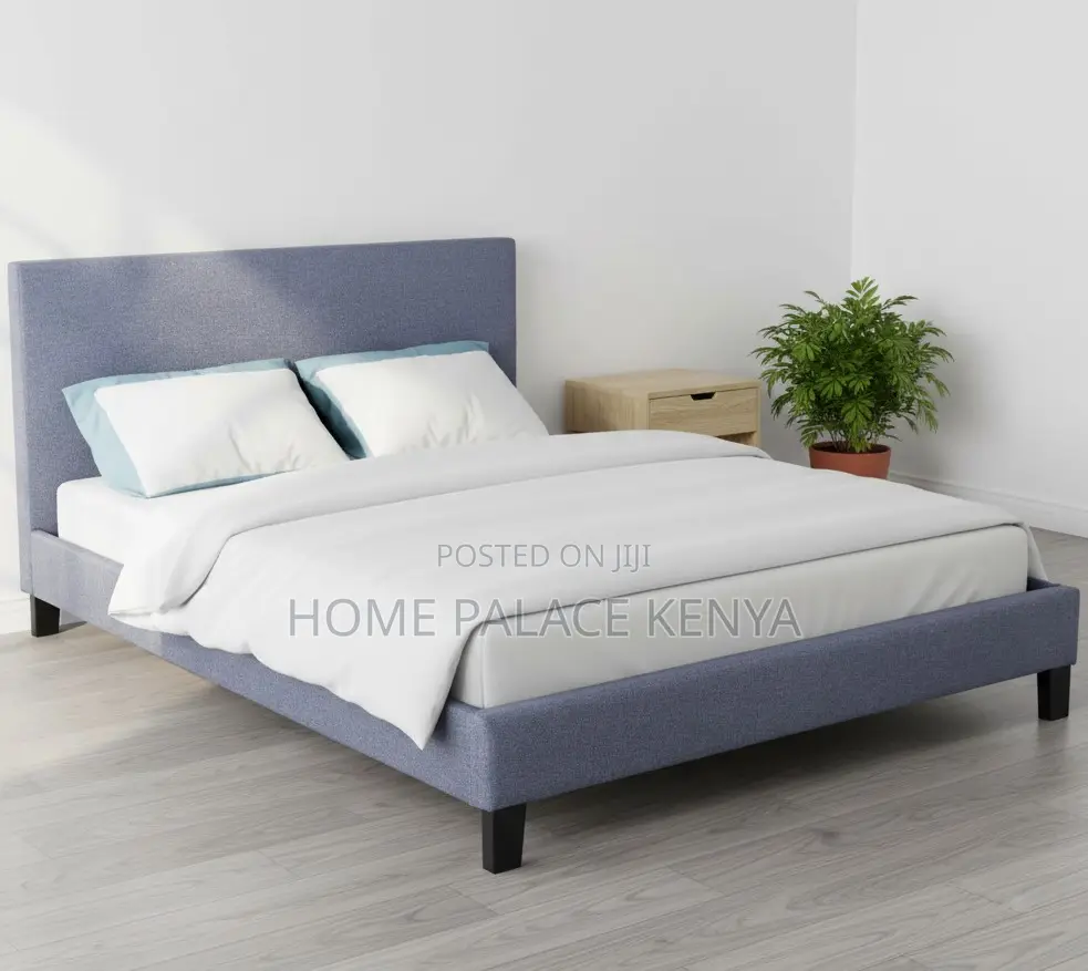 Modern Bed: Upholstered King Size Bed Frame With High Headboard