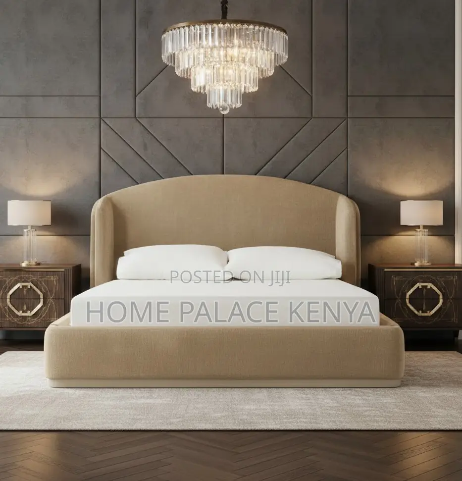 Modern Bed: Upholstered King Size Bed Frame With High Headboard