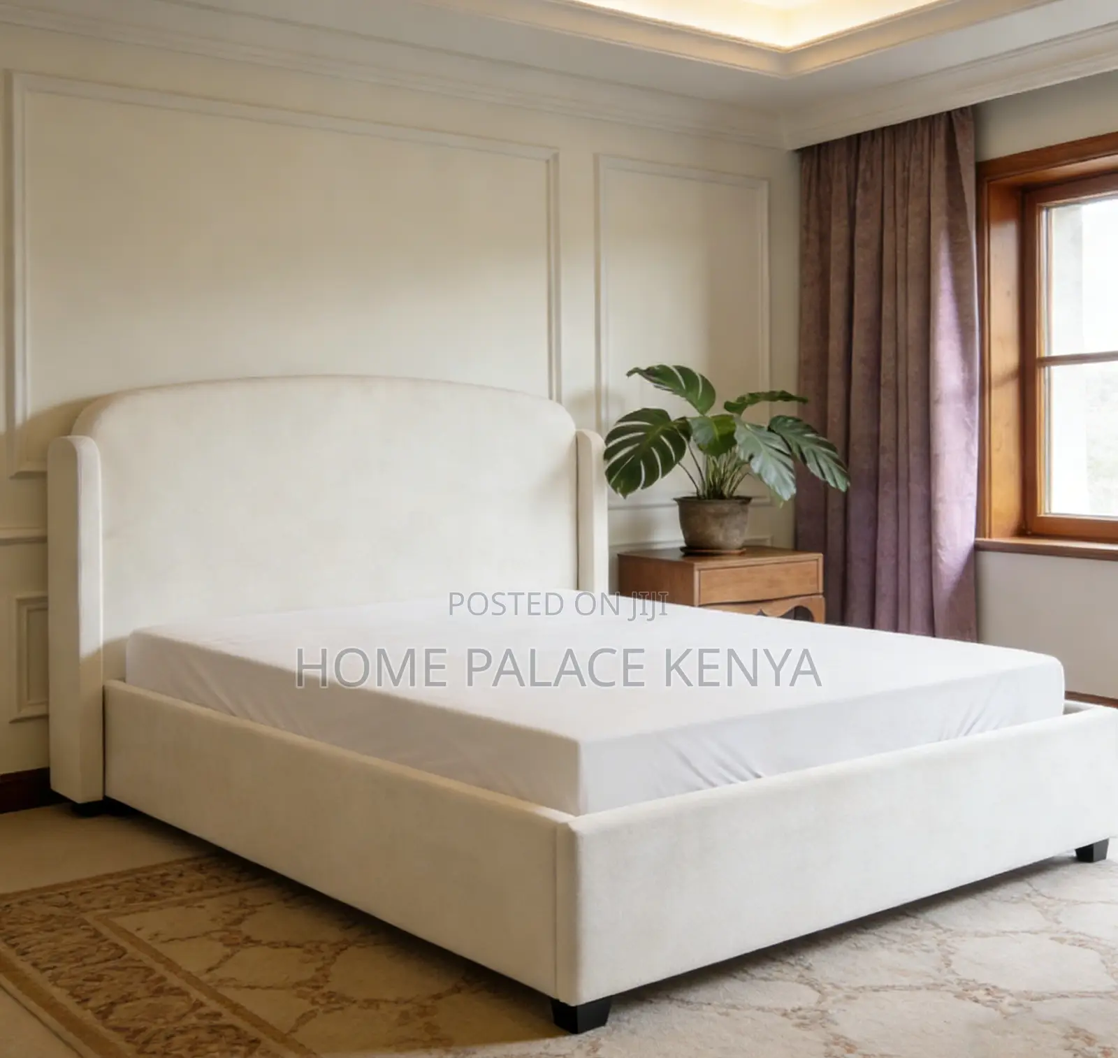 Modern Bed: Upholstered King Size Bed Frame With High Headboard