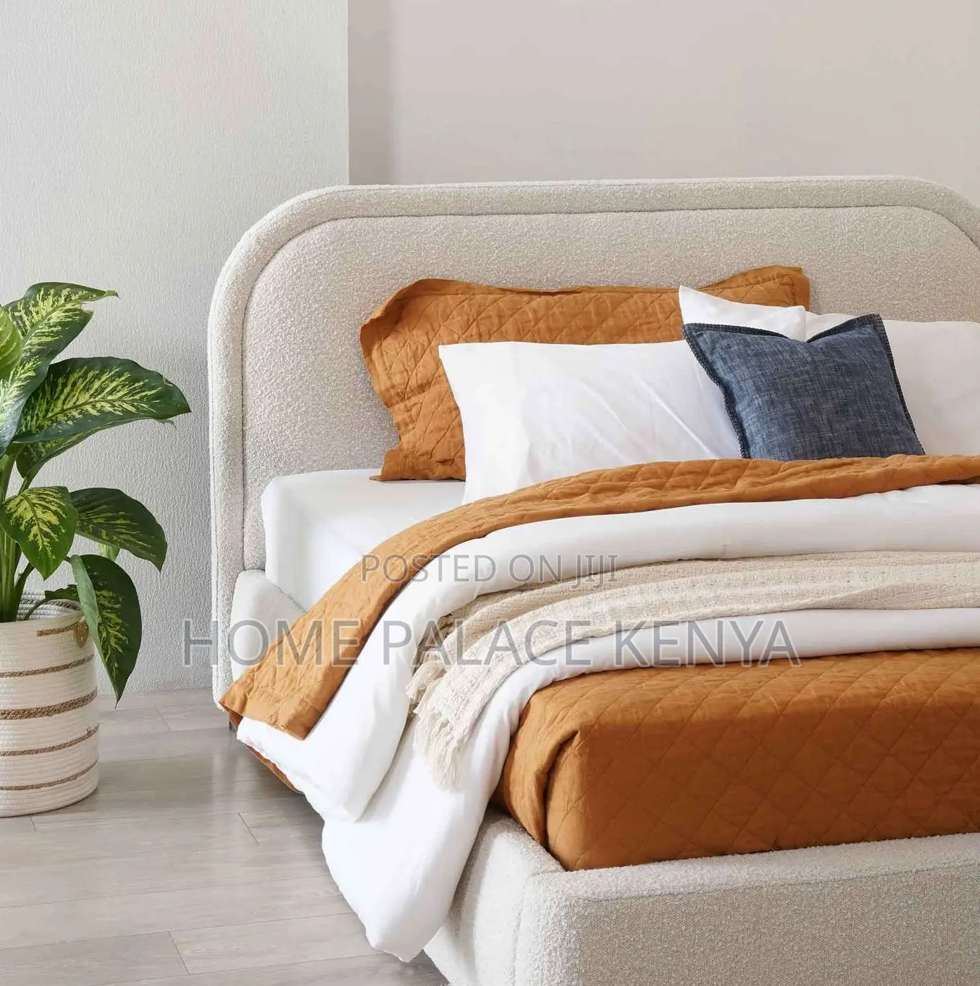 Modern Bed: Upholstered King Size Bed Frame With High Headboard