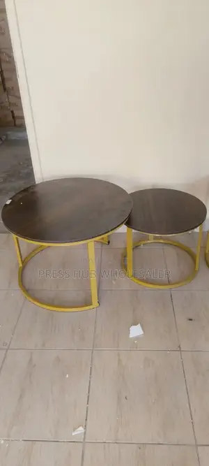 Modern Round Nesting Coffee Table Set – Grey Marble Black Metal