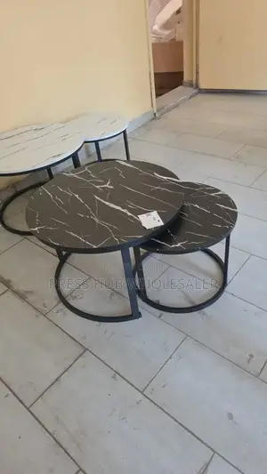 Modern Round Nesting Coffee Table Set (2 Pieces) – Grey Marbles