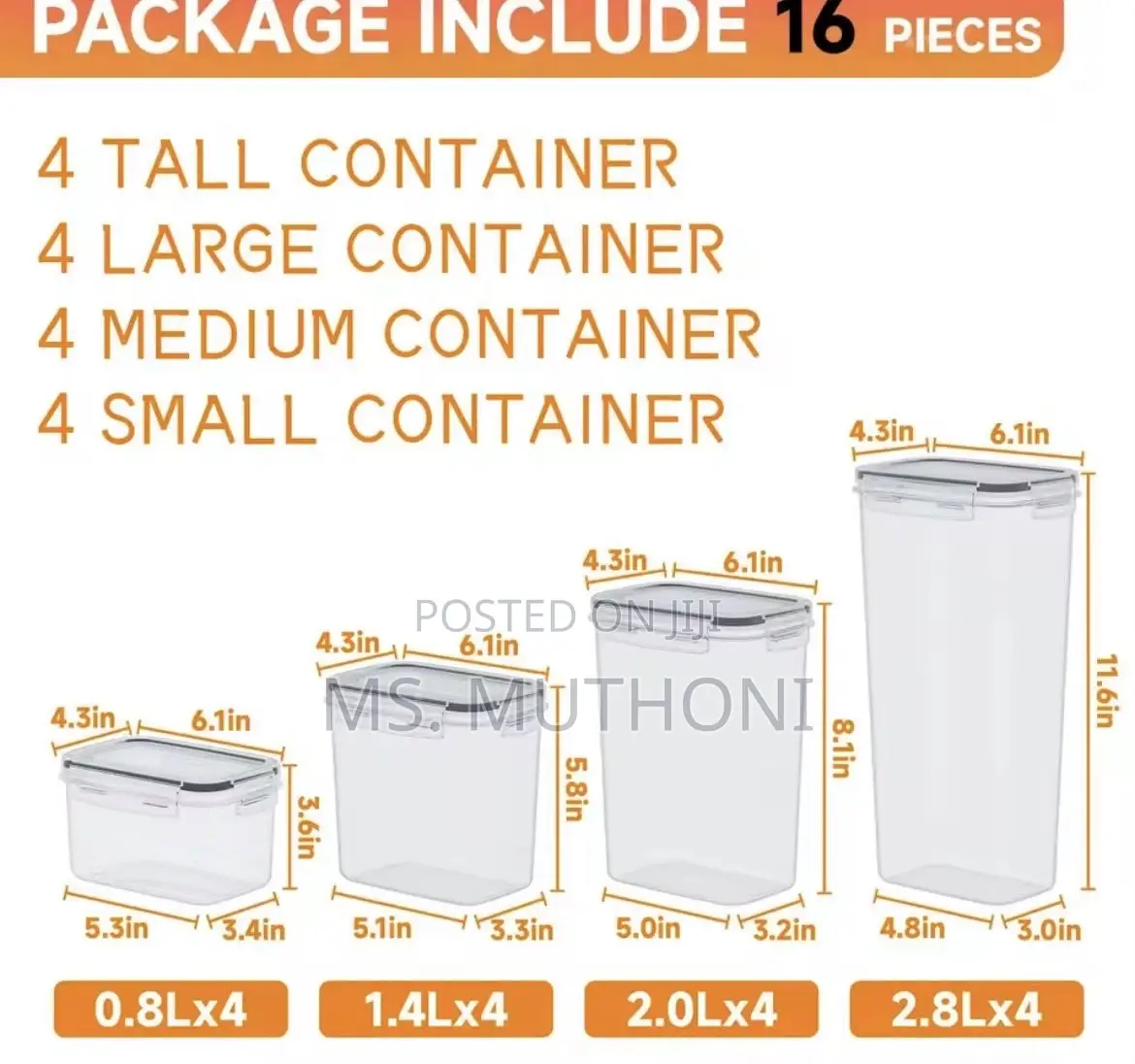 16pcs Bpa Free Food/Pantry Storage Containers*