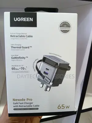 Ugreen Nexode Pro 65w Gan Fast Charger With a Retractable Usb-C Cable.
