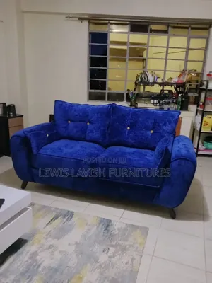 Two Seater Velvet Blue Sofa