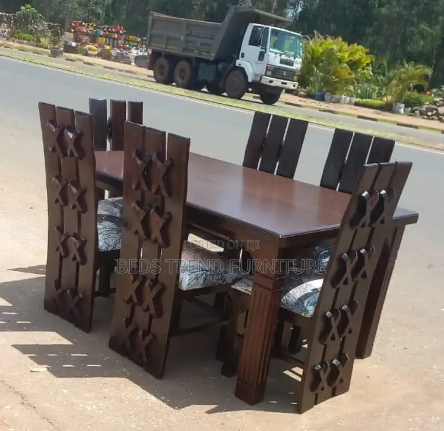 6 Seater Elegant Dark Wooden Dining Table.