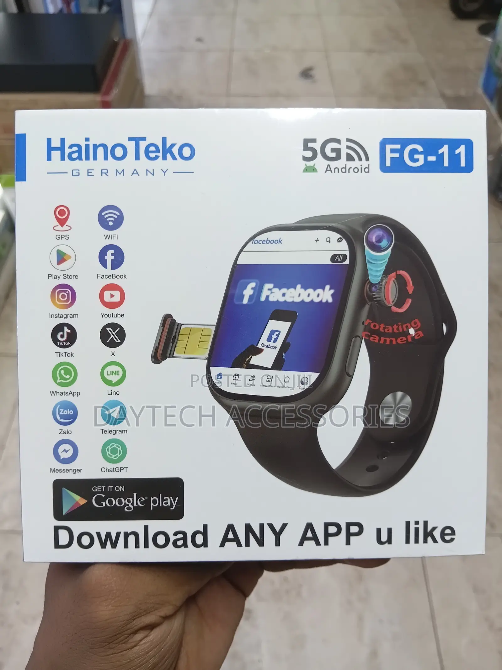 This Is a Hainoteko Fg-11 5g Android Smart Watch With a Black Strap.
